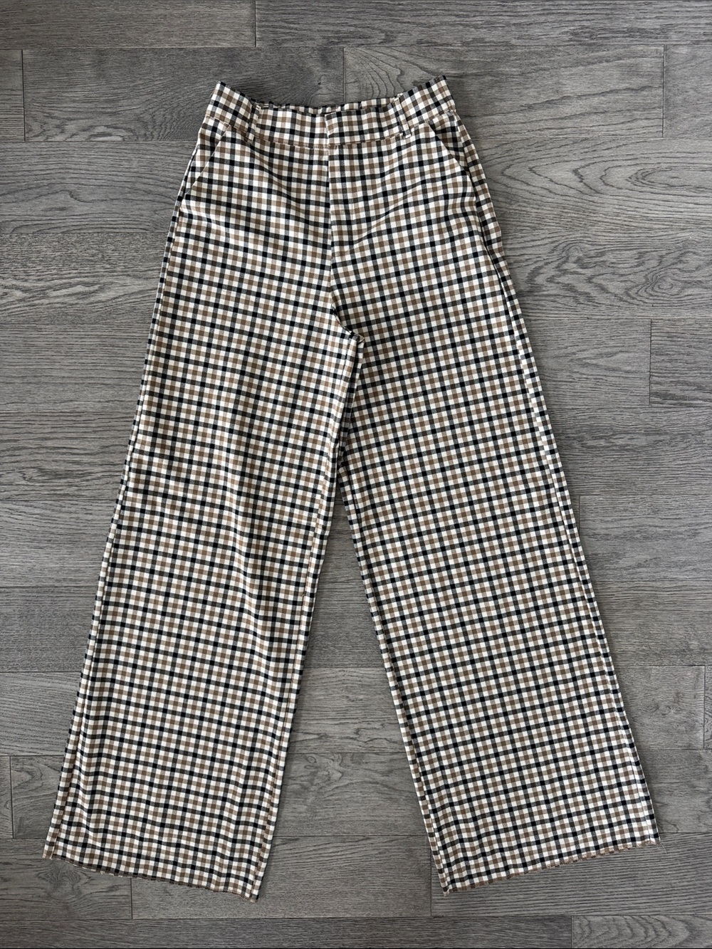 🌼Zara🌼 Tan & Black Checked Wide Leg Trousers, Size M